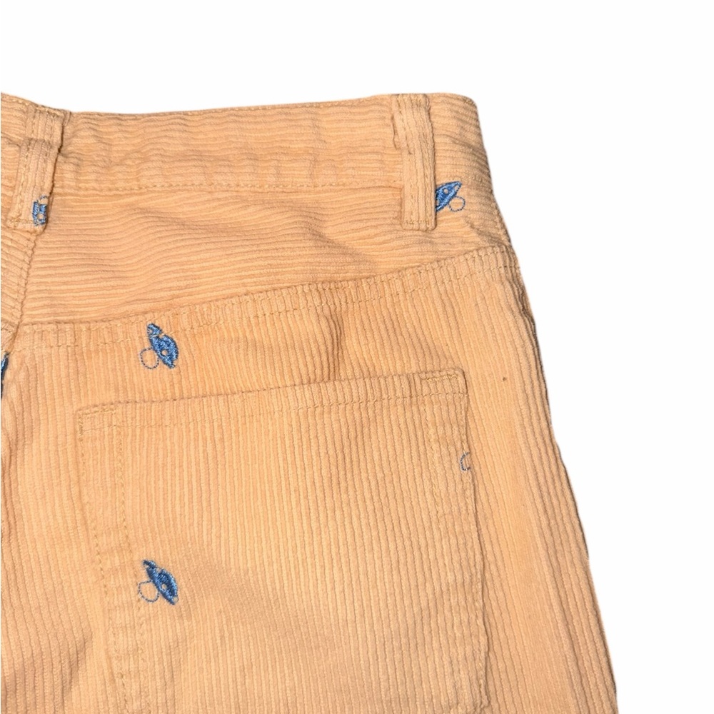 PacSun Boyfriend Corduroy Pants | Beige + Blue Embroidered Mushrooms - Size: 27 - Picture 5 of 7